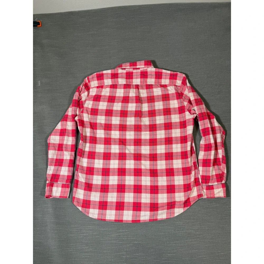 J.Crew Mens XL Red White Plaid Flannel Cotton Button Down Shirt Style 02454 FA14